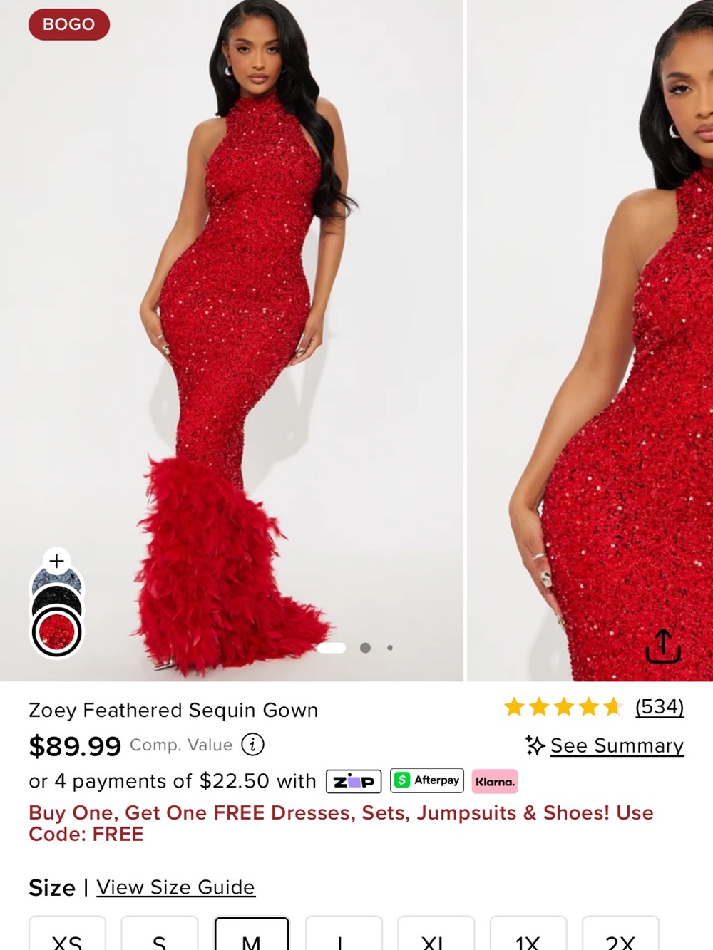 Fashion Nova Red Feathered Sequin Mermaid Gown